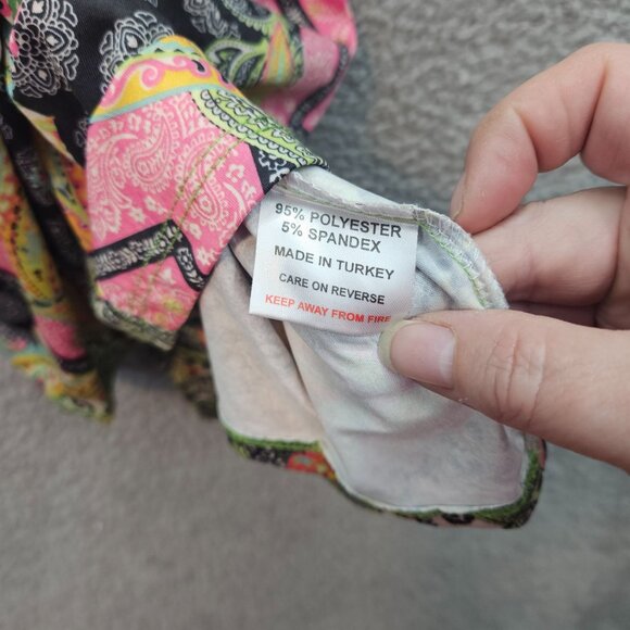 Isle Colorful Boho Paisley floral Print Tunic V-Neck elastic waist Flowy Size XL - Picture 6 of 8